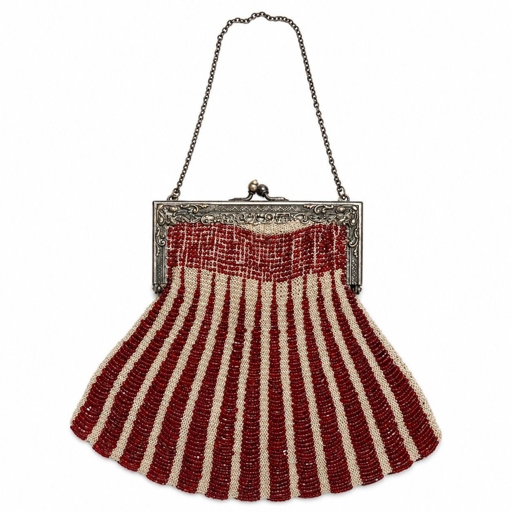 ⚜️118. Antique 1900s Edwardian Red Glass Bead Purse